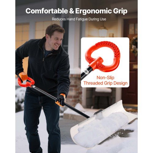 Snow Pusher Shovel 48 in Outdoor Snowplow Shovel with Ergonomic Grip HDPE