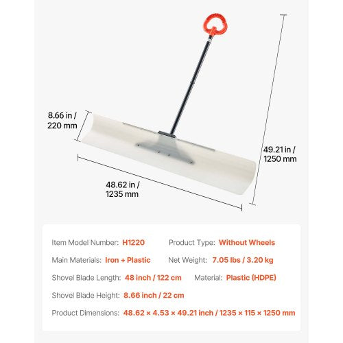 Snow Pusher Shovel 48 in Outdoor Snowplow Shovel with Ergonomic Grip HDPE