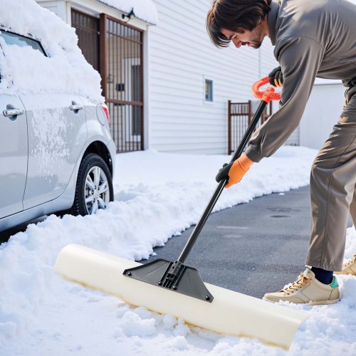 Snow Pusher Shovel 48 in Outdoor Snowplow Shovel with Ergonomic Grip HDPE
