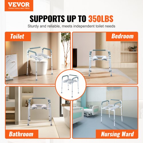 Commode Chair Bedside Commode with Padded Seat and Arms 7Level Adjustable