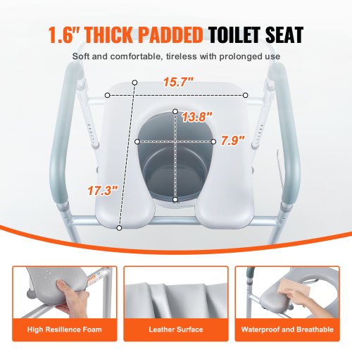 Commode Chair Bedside Commode with Padded Seat and Arms 7Level Adjustable