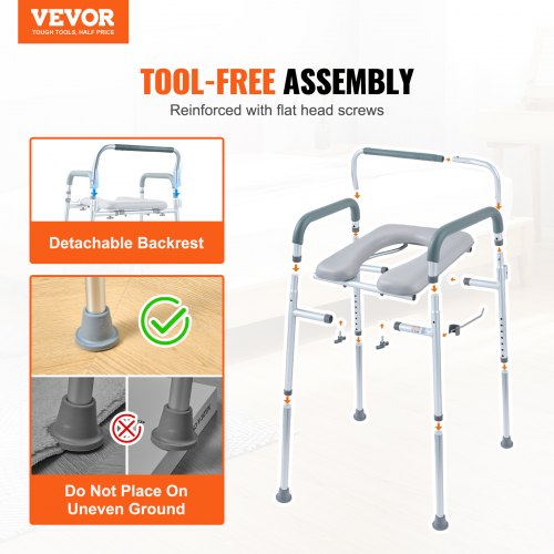 Commode Chair Bedside Commode with Padded Seat and Arms 7Level Adjustable