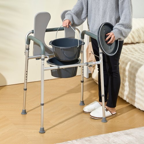 Commode Chair Bedside Commode with Padded Seat and Arms 7Level Adjustable