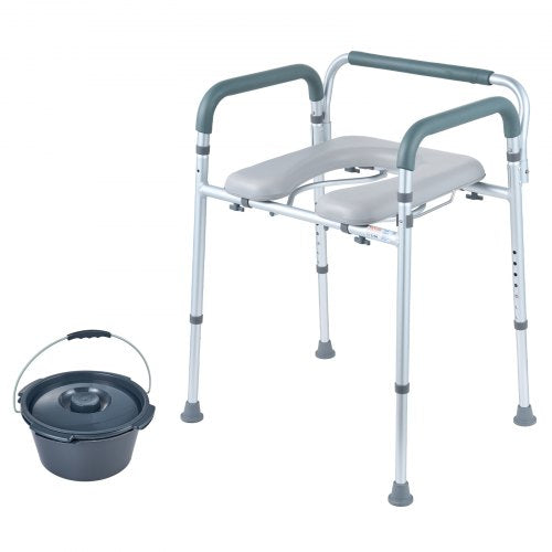 Commode Chair Bedside Commode with Padded Seat and Arms 7Level Adjustable
