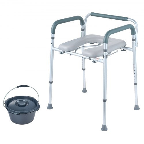 Commode Chair Bedside Commode with Padded Seat and Arms 7Level Adjustable