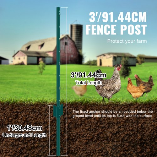 3 Feet Fence Post 10 Pack UChannel Heavy Duty Metal Fence Posts Sturdy