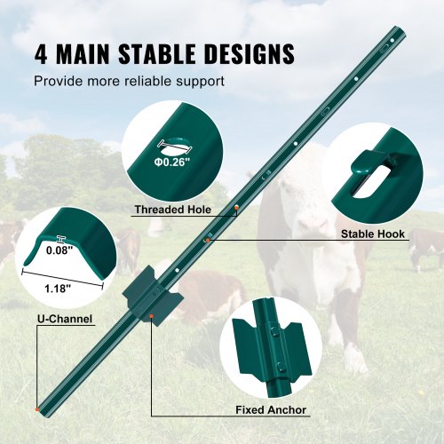 3 Feet Fence Post 10 Pack UChannel Heavy Duty Metal Fence Posts Sturdy