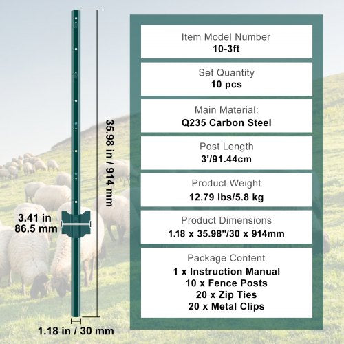 3 Feet Fence Post 10 Pack UChannel Heavy Duty Metal Fence Posts Sturdy