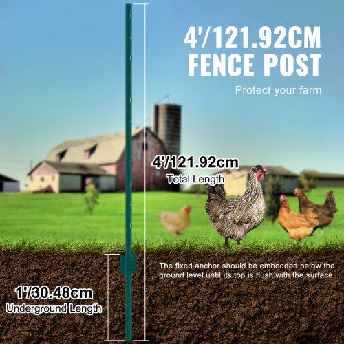 4 Feet Fence Post 10 Pack TPost Heavy Duty Metal Fence Posts Green – 10 PCS