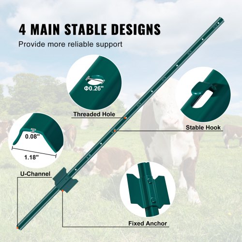 4 Feet Fence Post 10 Pack TPost Heavy Duty Metal Fence Posts Green – 10 PCS