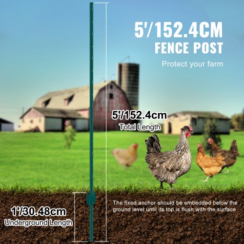 5 Feet Fence Post 10 Pack UChannel Heavy Duty Metal Fence Posts Sturdy