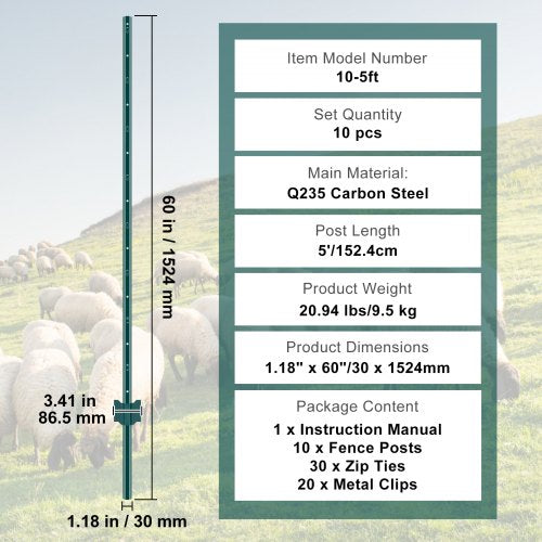 5 Feet Fence Post 10 Pack UChannel Heavy Duty Metal Fence Posts Sturdy