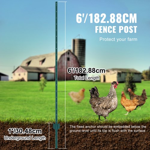 6 Feet Fence Post 6 Pack UChannel Heavy Duty Metal Fence Posts Sturdy