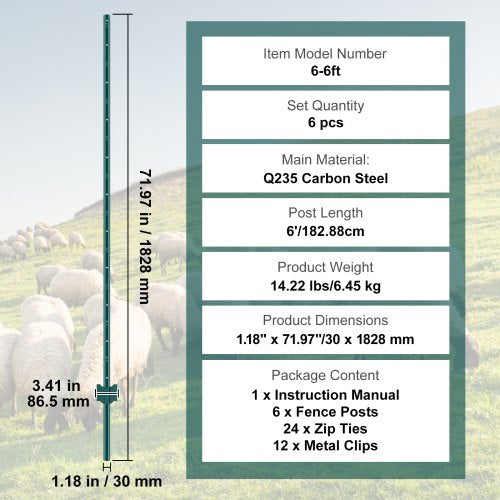 6 Feet Fence Post 6 Pack UChannel Heavy Duty Metal Fence Posts Sturdy