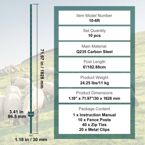6 Feet Fence Post 10 Pack UChannel Heavy Duty Metal Fence Posts Sturdy