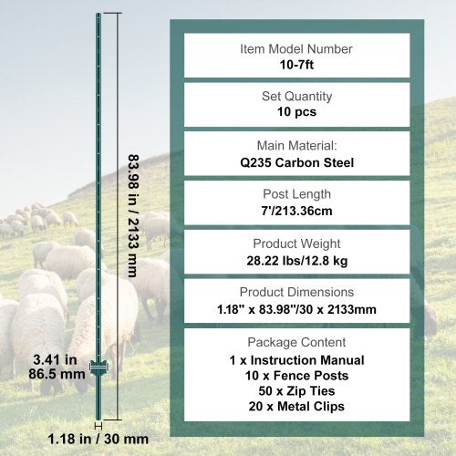 7 Feet Fence Post 10 Pack UChannel Heavy Duty Metal Fence Posts Sturdy
