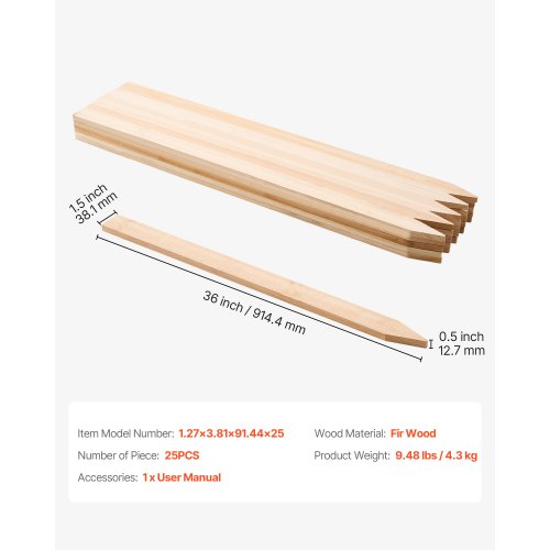 Wooden Garden Stakes 25 Pcs 36 x5 x15 in Survey Grading Stakes Garden