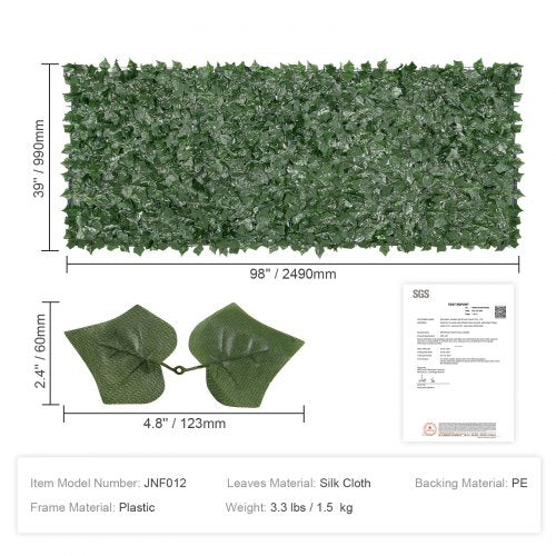 Ivy Privacy Fence 39 x 98 in Artificial Green Wall Screen Greenery Ivy