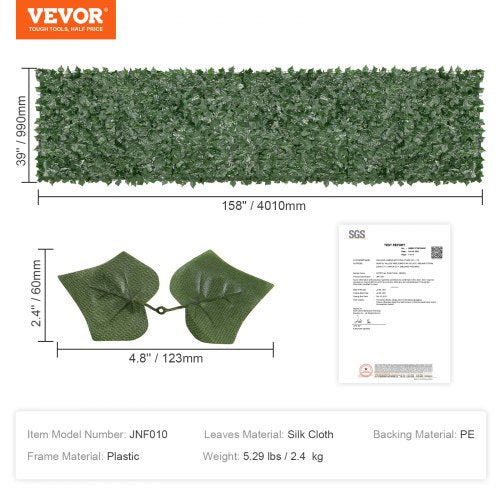 Ivy Privacy Fence 39 x 158in Artificial Green Wall Screen Greenery Ivy