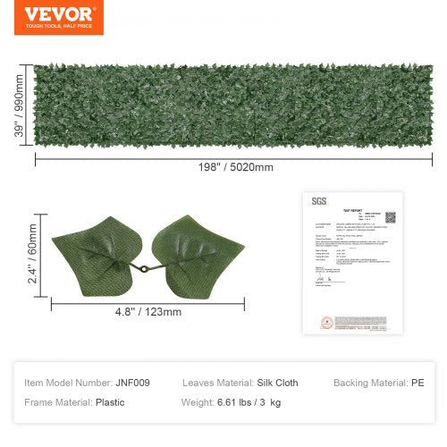 Ivy Privacy Fence 39 x 198in Artificial Green Wall Screen Greenery Ivy