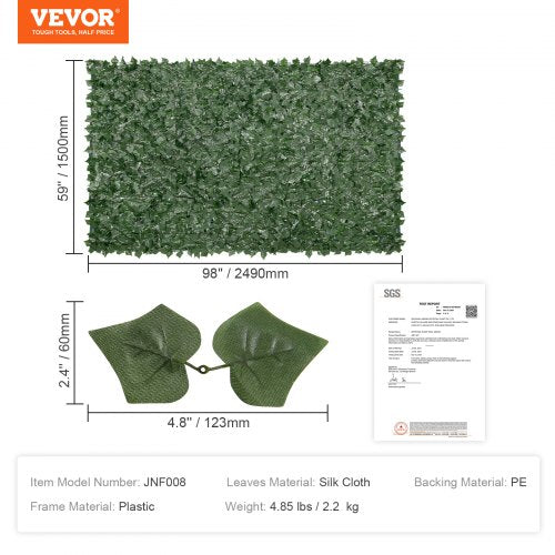 Ivy Privacy Fence 59 x 98 in Artificial Green Wall Screen Greenery Ivy