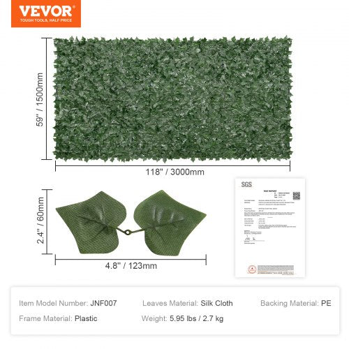 Privacy Ivy Fence 59 x 118in Artificial Green Wall Screen Greenery Ivy