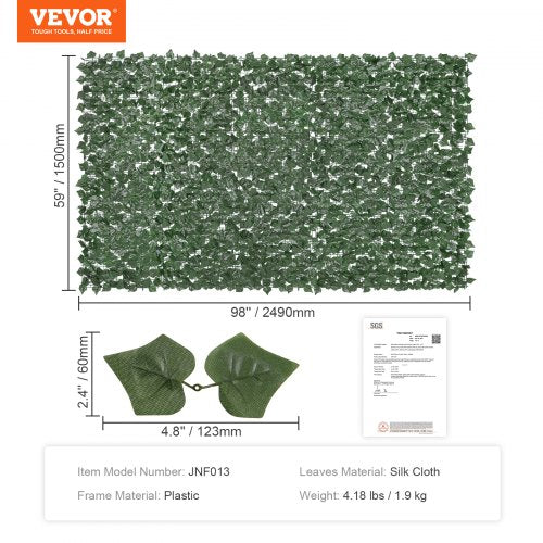 Ivy Privacy Fence 59 x 98 in Artificial Green Wall Screen Greenery Ivy