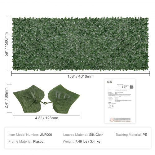 Ivy Privacy Fence 59 x 158in Artificial Green Wall Screen Greenery Ivy
