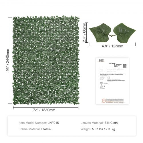 Ivy Privacy Fence 96 x 72 in Artificial Green Wall Screen Greenery Ivy