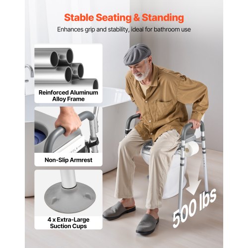 Bedside Commode Chair 500 lbs Capacity 4in1 Portable Toilet and Raised 1