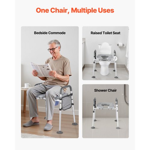 Bedside Commode Chair 500 lbs Capacity 4in1 Portable Toilet and Raised 1