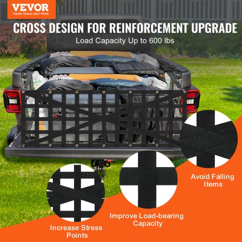Tailgate Net 54 in x 18 in Heavy Duty Cargo Net for Truck Bed with 4