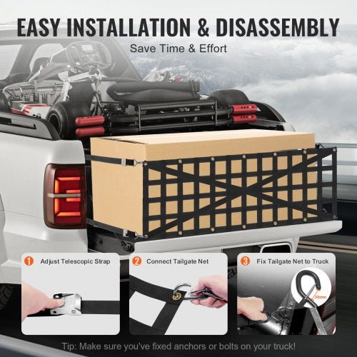Tailgate Net 54 in x 18 in Heavy Duty Cargo Net for Truck Bed with 4
