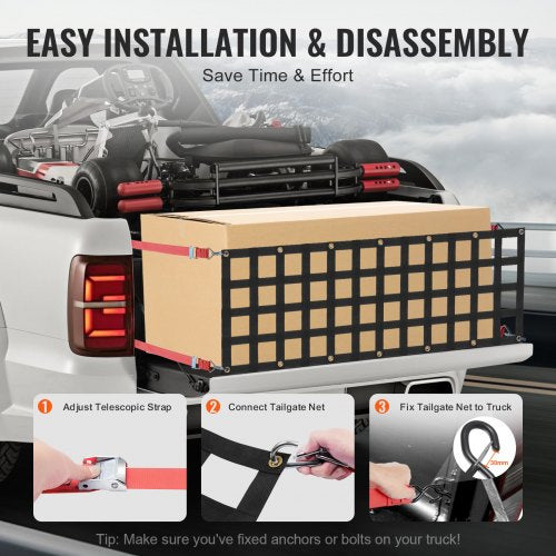 Tailgate Net 54 in x 18 in Heavy Duty Cargo Net for Truck Bed with 4