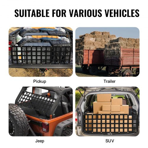 Tailgate Net 60 in x 18 in Heavy Duty Cargo Net for Truck Bed with 4