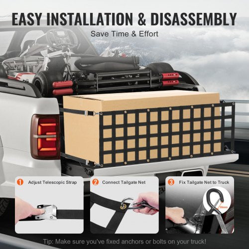Tailgate Net 60 in x 18 in Heavy Duty Cargo Net for Truck Bed with 4