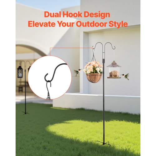 Double Shepherds Hooks for Outdoor 8 Pack 60 Inch Heavy Duty Bird Feeder