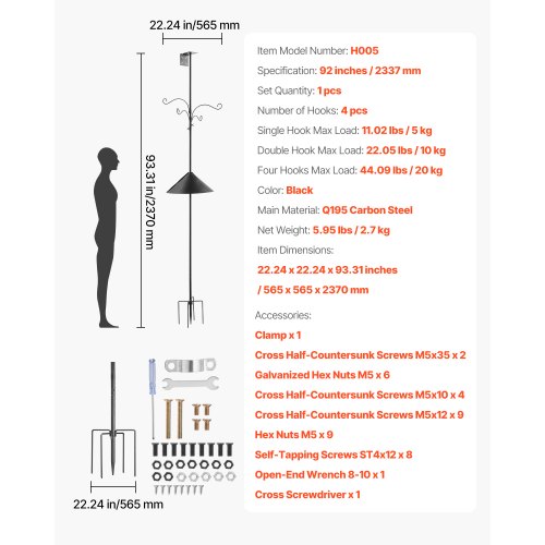 4Hook Wild Bird Feeder Stand Pole 92 Inch Bird Feeding Station Kit 3132