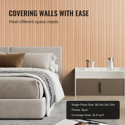 Wood Slat Acoustic Panels 8 PCS 96 x 6 inch WPC for Modern Wall Ash Wood