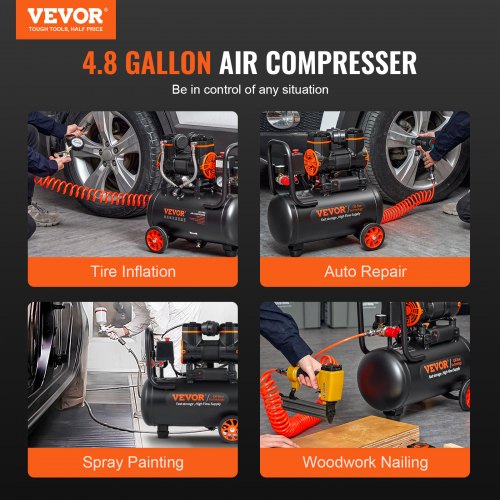 Air Compressor 4.8 Gallon 900W 22 CFM 90PSI 70 dB Ultra Quiet Oil Free