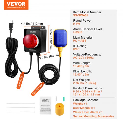 Sump Pump Alarm IndoorOutdoor High Water Septic Tank Alarm With Float