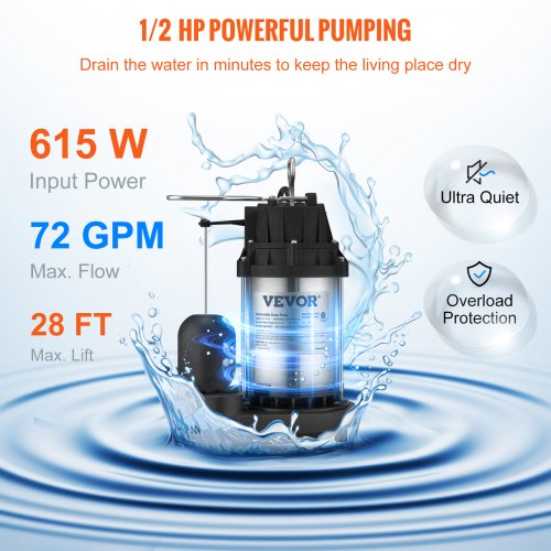 Sump Pump 12 HP 3960 GPH Submersible Stainless Steel Water Pump 112