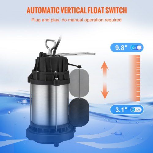 Sump Pump 12 HP 3960 GPH Submersible Stainless Steel Water Pump 112