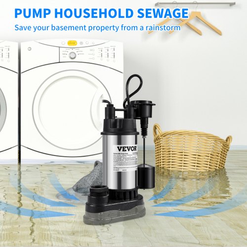 1.5 HP Submersible Cast Iron and Steel Sump Pump 6000 GPH Submersible Water