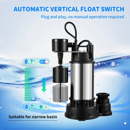 1.5 HP Submersible Cast Iron and Steel Sump Pump 6000 GPH Submersible Water
