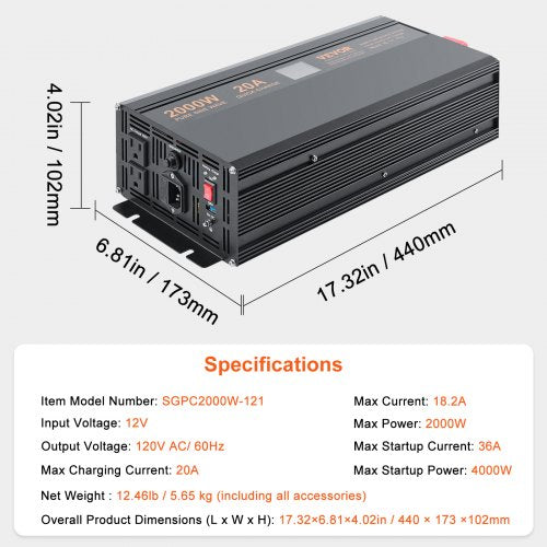 2000W Sump Pump Battery Backup System LCD Display Auto Switches to Battery