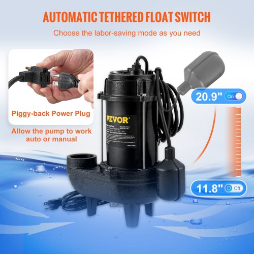 Submersible Sewage Pump 34 HP 5880 GPH 1050W Durable Cast Iron