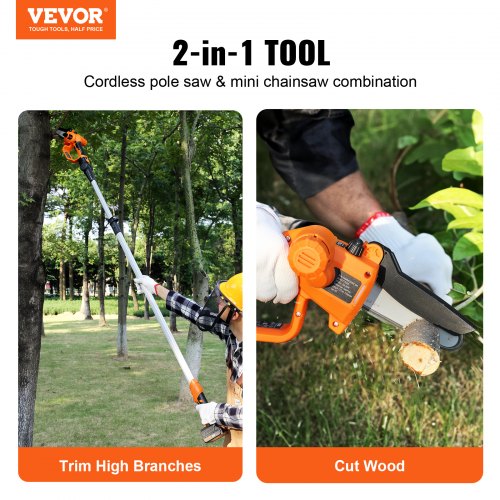 2in1 Cordless Pole Saw Mini Chainsaw 20V 2Ah Battery Pole Chainsaw 5