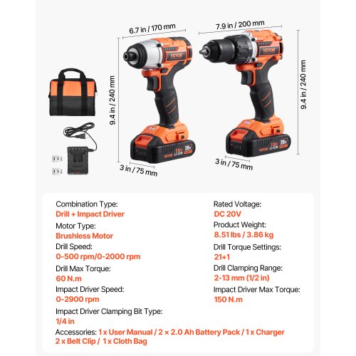 Tool Combo Kit 20V Max Cordless 2Tool Combo Kit with 12 in Drill 14 in Drill