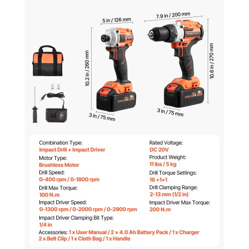 Tool Combo Kit 20V Max Cordless 2Tool Combo Kit with 12 in Impact Drill